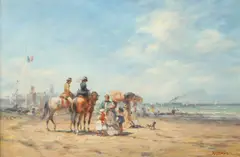 Wolfgang Tritt, French Coastline with Horse and Riders, Oil on panel