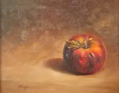 Marta Chapa, STILL LIFE WITH APPLE and STILL LIFE WITH APPLE AND PEAR: TWO WORKS, each signed, Oil on board