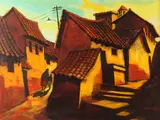 Antonio Arias Fernández, Spanish Tile Roof Liine, Oil on canvas