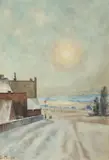 D.M., Town in Snow, Watercolor