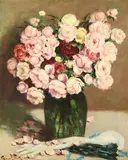Marcel Perot, Vase Fleuri de Roses, Oil on canvas