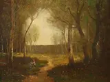 Max Weyl, Collecting Kindling by the Stream, Oil on canvas