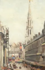 Max Moreau, East Side of the Bourse Bruxelles, Oil on canvas