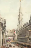Max Moreau, East Side of the Bourse Bruxelles, Oil on canvas