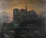French School, Notre Dame Scene, Oil on canvas