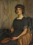Portrait of Woman with Fur Muff by American School, Oil on canvas, offered Sep 2013