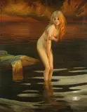 A. Lanoo After Paul Chabas, Young Girl Bathing, Oil on canvas