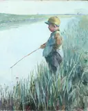 Boy Fishing Along Tidal Marsh by Dutch School, Oil on canvas, sold Sep 2013
