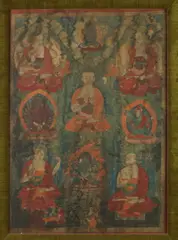Thanka, Life of Buddha, Ink and color on cloth