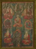 Thanka, Life of Buddha, Ink and color on cloth