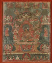 Thanka, Life of Buddha, Ink and color on cloth