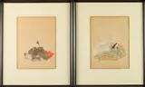 Anonymous, Samurai and Geisha, Two ink an color on paper