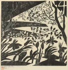 Japanese School, Flowers, Woodblock print