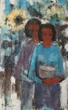 Jamlong Busadee, "Sisters", Acrylic on canvas, signed and