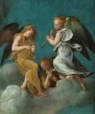Three Angels with Flutes by Italian School, THREE ANGELS WITH FLUTES, oil on canvas, sold Nov 2013