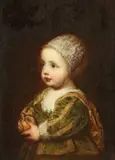 Continental School, Portrait of Young Child with Apple, PORTRAIT OF YOUNG CHILD WITH APPLE, oil on canvas