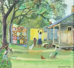 Georgia Harris, Hanging Quilts to Dry, Watercolor