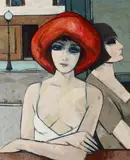 Charles Levier, La Femme Au Chapeau Rouge, Oil on canvas