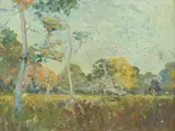 Spring Landscape by American School, SPRING LANDSCAPE, oil on board, offered Nov 2013