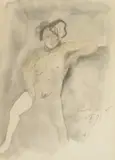 Continental School, Female Nude, Pencil and ink wash