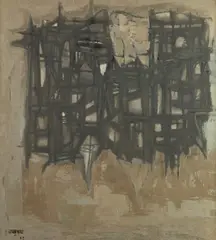 Continental School, Abstract Dark Shapes, Oil on canvas