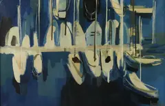 Antoine Borel, Sailboats at Harbor, Oil on canvas