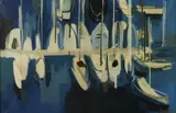 Antoine Borel, Sailboats at Harbor, Oil on canvas