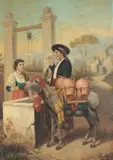 Lovers at the Well by Continental School, Oil on canvas, offered Nov 2013