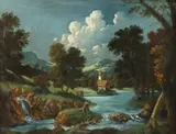 William R. Hogan, Riverscape with Church, RIVERSCAPE WITH CHURCH, oil on canvas