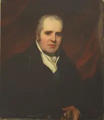 Thomas Phillips, Untitled, in a black coat and holding an agate snuff box oil on canvas 76 x 63cm