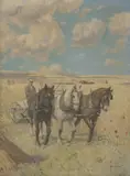 Allan Stewart, Untitled, Allan Stewart (1865-1951) 'Barley Harvest' oil on canvas 102.5 x 76.5cm