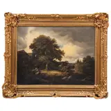 Apollinary Goravsky, PAISAJE CON ARBOLEDA Y CAMPESINOS, 1858, Óleo sobre tela