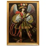 Anónimo, Arcángel Gabriel, Óleo sobre tela adherido a tabla