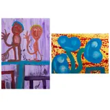Dos personajes y Tres amigos by Eliseo Garza "elgar", Mixta sobre papel montado en madera, offered Oct 2021