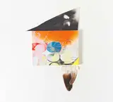 Sarah Cain, "Four Blue Feathers", 2005, Mischtechnik, collagiert (Öl, Metallicfarbe, Federn) auf Leinwand