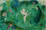 Le Verger de Philétas (Aus: Daphnis et Chloé) by Marc Chagall, 1961, Farblithografie auf Velin, mittig gefalzt, sold Oct 2021
