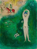 Daphnis et Gnathon (Aus: Daphnis et Chloé) by Marc Chagall, 1961, Farblithografie auf Velin, sold Oct 2021