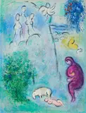 Découverte de Chloé par Daphnis (Aus: Daphnis et Chloé) by Marc Chagall, 1961, Farblithografie auf Velin, sold Sep 2021