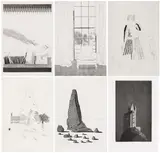 David Hockney, Illustrations for Six Fairy Tales from the Brothers Grimm (6 Faltbögen mit illustrierten Märchen), 1969, Jeweils Aquatinta auf DH PP (Wasserzeichen)