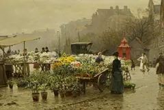 Hans Herrmann, Blumenmarkt in Holland, Öl auf Leinwand
