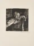 Käthe Kollwitz, Beim Dengeln (Aus: Bauernkrieg), 1905, Radierung auf Velin