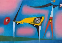 Hans Jaenisch, Ohne Titel (Paar am Strand), 1956, Öl auf Leinwand