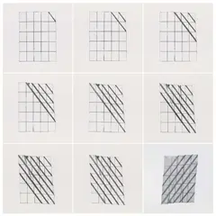 Dóra Maurer, "(de)formation prototypus", 1974, Acht Radierungen auf C.M.FABRIANO (Wasserzeichen)
