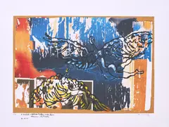 Ohne Titel by Rotella, 2001, Decollagierte Farbserigrafie auf Moulin du Gué (Wasserzeichen), sold Jun 2023