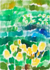 Siegward Sprotte, Gelbe Blumen, 1995, Tempera auf leichtem Karton