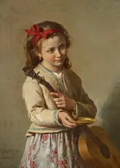 Antonio Paoletti, Mädchen mit Gitarre, Öl auf Leinwand