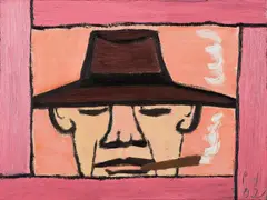 Peter Herrmann, Ohne Titel (Hut und Zigarre), 2002, Acryl auf Leinwand