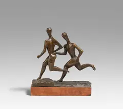 Läufergruppe by Gerhard Marcks, 1923, Bronze, braun patiniert, auf Künstlersockel aus Holz, sold Jun 2021