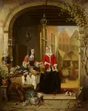 Alexis van Hamme, Marktstand in einer flandrischen Stadt, Öl auf Holz