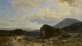 Carl von Perbandt, Weite Landschaft mit Wagen, Öl auf Leinwand